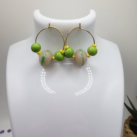 Hand Made Earrings Hoopes With Lamp & Glass Beads - Picture 1 of 3